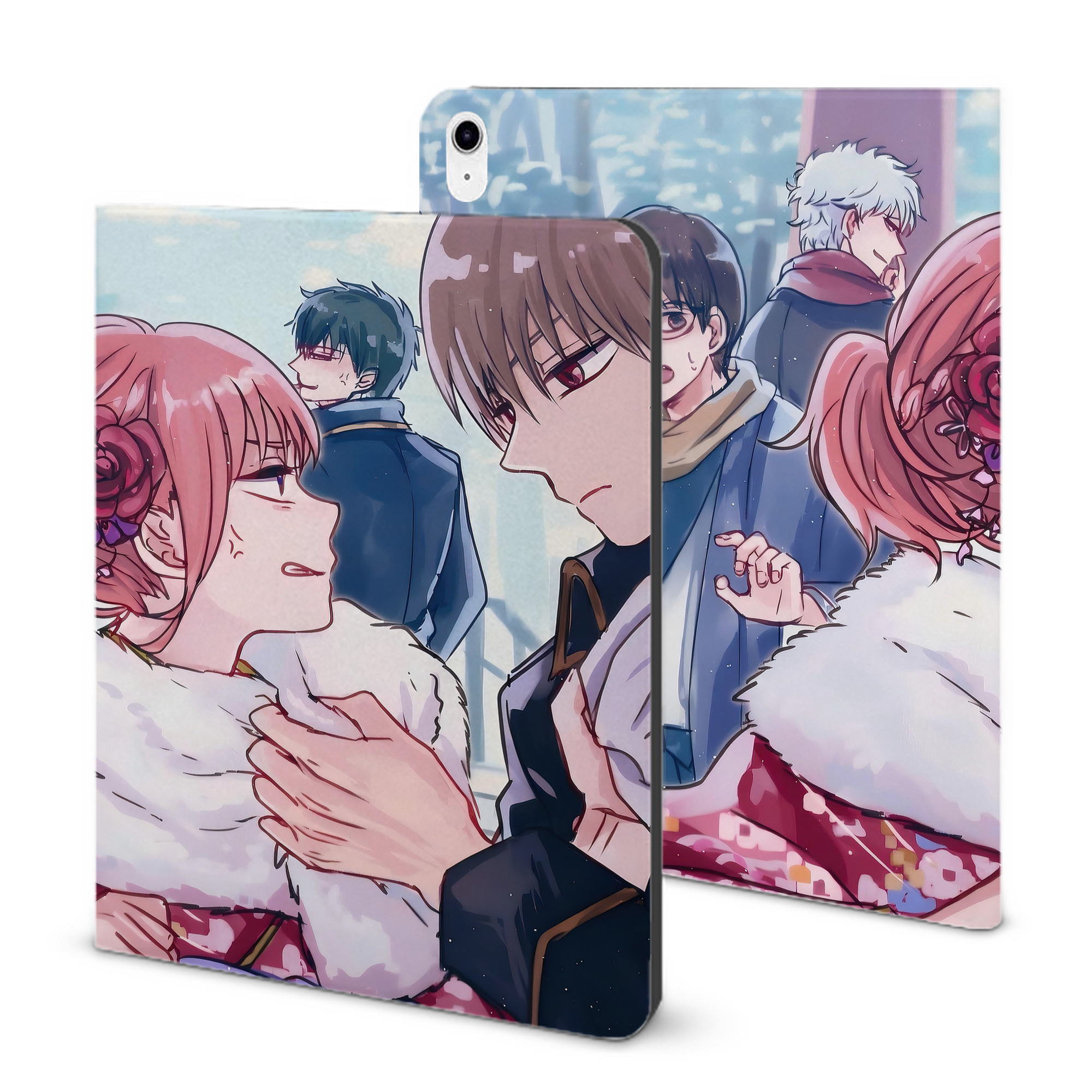 （画像用） ぎんたま 坂田銀時（さかたぎんとき） 神楽 志村新八（しむら しんぱち） GINTAMA Sakata Gintoki Kagura Shimura Shinpachi IPad ケース ブック型 PUレザー TPU 耐衝撃 軽量 薄型 ペン収納なし 全面保護 IPad 各モデル対応